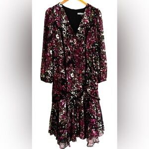 Danny & Nicole Whimsigoth Cottagecore blk flrl dot swiss hndkrchf hem drss SZ 12